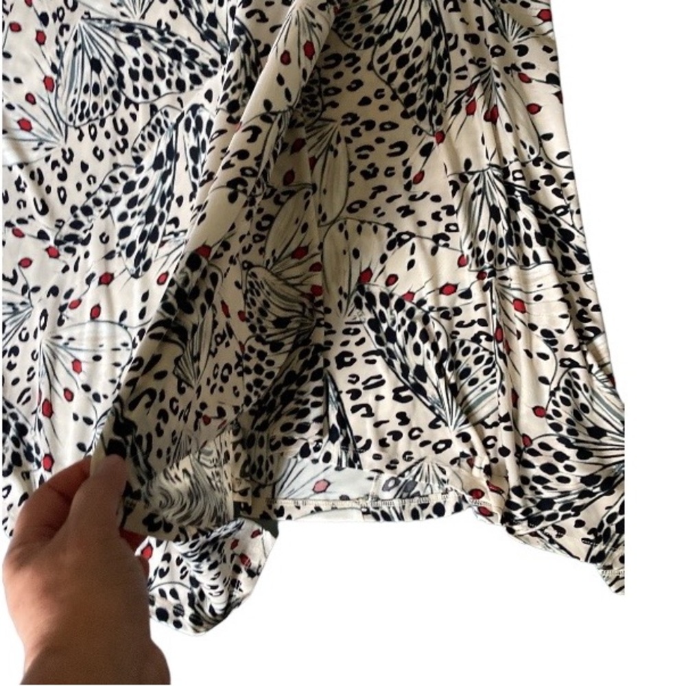 DKNY Stone Floral Butterfly Asymmetric-Hem Midi Skirt Beige Black Red NWT - Picture 6 of 14